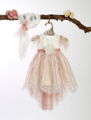 Βαπτιστικό Φορεματάκι για Κορίτσι Σομόν-Λευκό ΦΘ-4, Lollipop, bls-23-fth-4