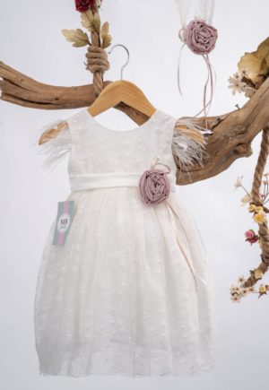 Βαπτιστικό Φόρεμα για κορίτσι Ιβουάρ-Σάπιο Μήλο Κ140 Mak Baby, mak-k140