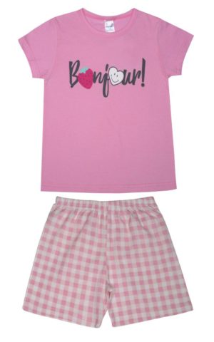 Παιδική Καλοκαιρινή Πιτζάμα για Κορίτσι Bonjour Ροζ Ψιλή Πλέξη Υφάσματος, Βαμβακερή 100% - Pretty Baby, pb-63142-roz