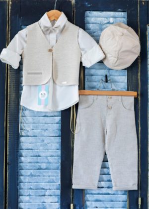 Βαπτιστικό κοστουμάκι για αγόρι Μπεζ-Γκρι ΑΕ44 Mak Baby, mak-ae44