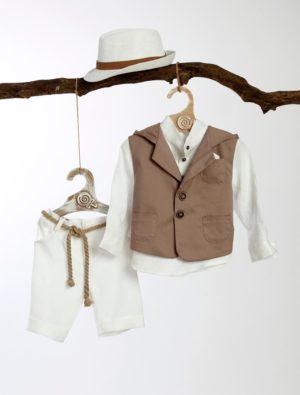 Βαπτιστικό Κοστουμάκι για Αγόρι Λευκό-Κάμελ ΚΛ-17, Lollipop, bls-23-kl-17