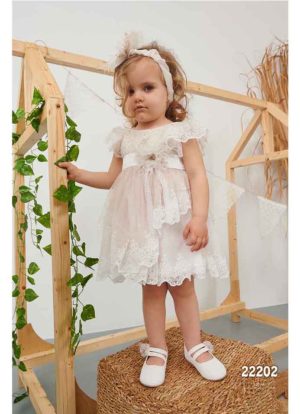 Βαπτιστικό Φορεματάκι Λευκό Μπεζ για κορίτσι 22202, Bonito, bon-22202
