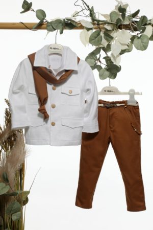 Βαπτιστικό Κοστουμάκι για Αγόρι Λευκό-Ταμπά Α4694, Mi Chiamo, mc-24-A4694-lefko-tampa