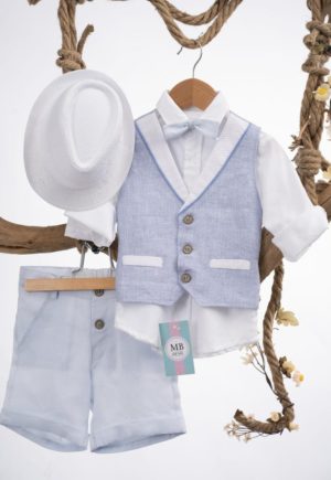 Βαπτιστικό κοστουμάκι για αγόρι Σιέλ-Λευκό ΑΕ85 Mak Baby, mak-ae85