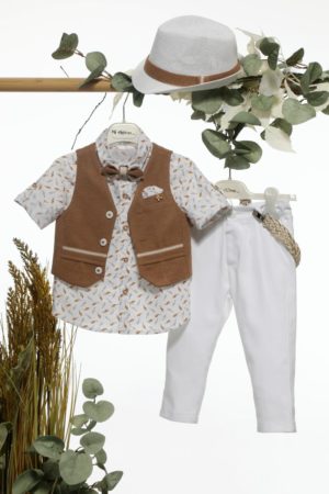 Βαπτιστικό Κοστουμάκι για Αγόρι Ταμπά-Λευκό Α4651, Mi Chiamo, mc-24-A4651