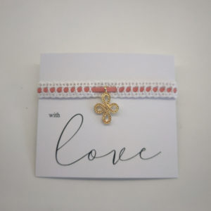 Χρυσός Σταυρός Ροζ Σάπιο Μήλο Σουέτ Μαρτυρικό σε Καρτάκι Love | ΜΑΡ88, rin-mar88