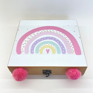 Ξύλινο Κουτί με θέμα Ουράνιο Τόξο | ΛΣ1Α87 σε Ροζ, rin-ls1a87