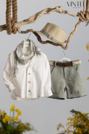 Βαπτιστικό Κοστουμάκι για αγόρι Λευκό-Λαδί 5213, Vinteli, vn-5213