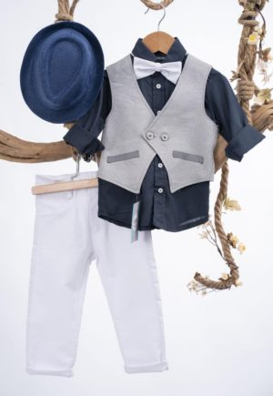 Βαπτιστικό κοστουμάκι για αγόρι Λευκό-Μπλε ΑΕ78 Mak Baby, mak-ae78