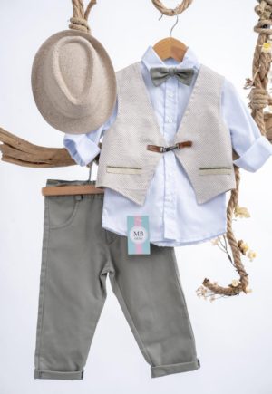 Βαπτιστικό κοστουμάκι για αγόρι Λαδί-Μπεζ ΑΕ74 Mak Baby, mak-ae74