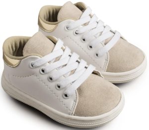Babywalker Βαπτιστικό παπουτσάκι περπατήματος για αγόρι - Δετό δίχρωμο Sneaker Λευκό - Μπεζ BS-3037, bwalker19-BS-3037-beige