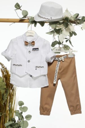 Βαπτιστικό Κοστουμάκι για Αγόρι Μπεζ Α4676, Mi Chiamo, mc-24-A4676