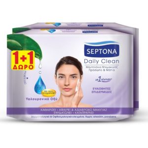 Septona Daily Clean Μαντήλια Ντεμακιγιάζ με Υαλουρονικό Οξύ + Προβιταμίνη Β5 2x20 τμχ