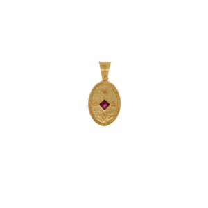 Μενταγιόν Βυζαντινό Οβάλ Χρυσό Με Κόκκινη Πέτρα Ρόμβος Ασήμι 925