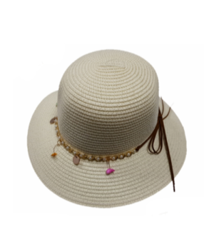 Καπέλο Ψάθινο Με Αλυσίδα Πέρλες Λευκό
