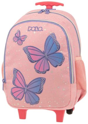 Polo Σχολική Τσάντα Τρόλεϊ Νηπιαγωγειου Pink Butterfly Ροζ χρώμα 9-01-039-8227