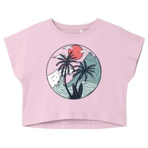 Μπλούζα για κορίτσια Name It Palm Trees Pink 11-12 ετών (146-152εκ.)