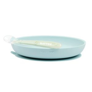 Σετ φαγητού silicon πιάτο-κουτάλι (πράσινο-μπλε) NATTOU