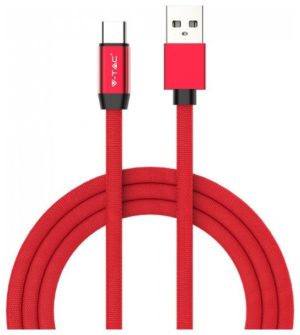 V-TAC Καλώδιο Ύφασμα USB- Type C 1 μέτρο Κόκκινο Ruby Series 8631