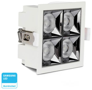 V-TAC Σποτ οροφής LED χωνευτό τετραπλό λευκό σώμα τετράγωνο Samsung SMD 12° 5700κ 16W SKU: 976