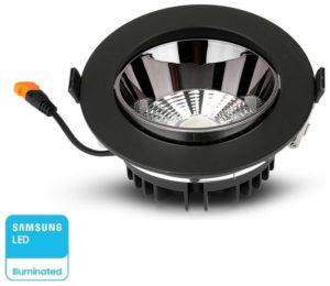 V-TAC LED Φωτιστικό Χωνευτό COB 20W Μαύρο PRO Samsung Chip 120° 1780lm Θερμό 3000K – 2120054