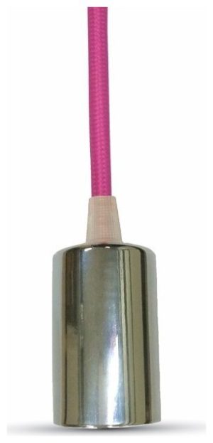 Κρεμαστό Φωτιστικό V-TAC Μεταλλικό Χρώμιο με Υφασμάτινο Καλώδιο Φούξια με ντουί Ε27 3792