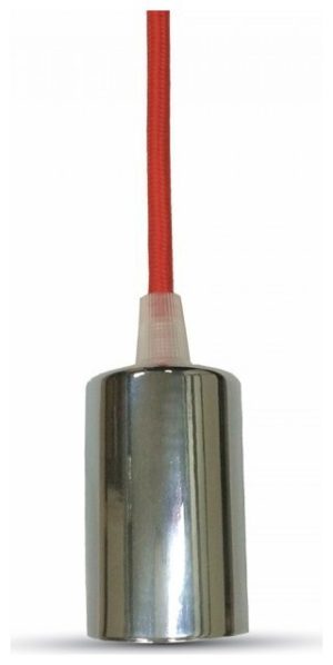 Κρεμαστό Φωτιστικό V-TAC Μεταλλικό Χρώμιο με Υφασμάτινο Καλώδιο Κόκκινο με ντουί Ε27 3791