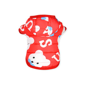 Μπουφάν με Κουκούλα & Σχέδια Cartoon για Σκύλο Κόκκινο-Άσπρο L: 35cm