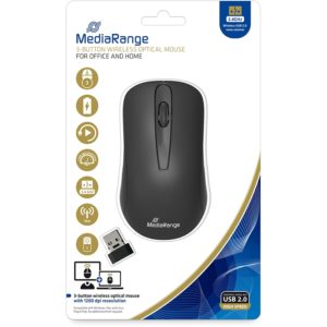 MediaRange Optical Mouse 3-Button (Black, Wireless) (MROS209).