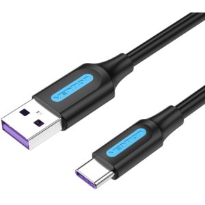 VENTION USB 2.0 A Male to Type-C Male 5A Cable 3M Black PVC Type (CORBI).