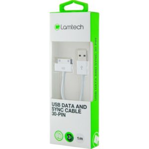 LAMTECH USB CABLE 30PIN FOR IPHONE 3G,3GS,4,4S,IPAD 1-3,IPODS 1m blister LAM050219