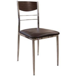 DINO Καρέκλα Tραπεζαρίας Κουζίνας, Μέταλλο Χρώμιο Σκούρο Καρυδί, PVC Καφέ 42x51x90cm ΕΜ919,2 (Σετ 6τεμ.).( 3 άτοκες δόσεις.)