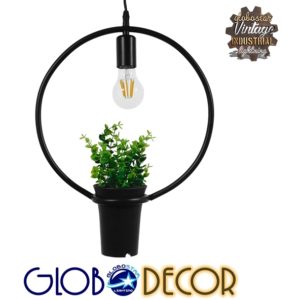 GloboStar CELOSIA 01212 Μοντέρνο Κρεμαστό Φωτιστικό Οροφής Μονόφωτο Μαύρο Μεταλλικό Flowerpot Φ30 x Y30cm