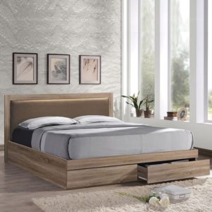 LIFE Κρεβάτι Διπλό Sonoma με 2 Συρτάρια για Στρώμα 160x200cm, Κεφαλάρι Pvc Cappuccino 171x207x92cm ΕΜ371,2.( 3 άτοκες δόσεις.)
