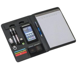 Portfolio A4 με μπλοκ και θήκες για στυλό, κινητό και κάρτες συνθετικού δέρματος μαύρο 24,5x33x1,8εκ.
