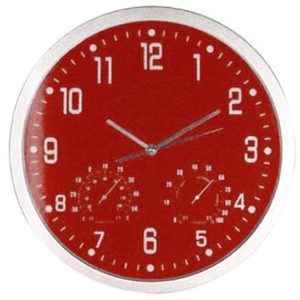 Ρολόι τοίχου θερμόμετρο-υγρόμετρο κόκκινο καντράν Ø35εκ..