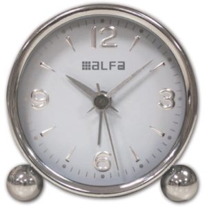 Ρολόι Επιτραπέζιο AM03 Alfaone Αναλογικό Αθόρυβο Μεταλλικό Chrome-Λευκό AM03.