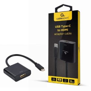 CABLEXPERT USB TYPE-C TO HDMI ADAPTER CABLE 4K@60HZ 15CM BLACK RETAIL PACK A-CM-HDMIF-04