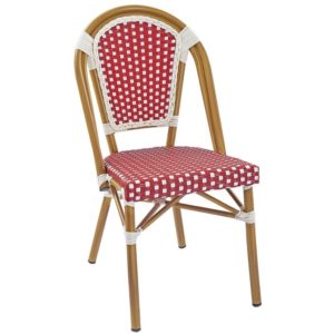 PARIS Καρέκλα Bistro, Αλουμίνιο Φυσικό, Wicker Άσπρο - Κόκκινο, Στοιβαζόμενη 46x54x88cm Ε291,2.( 3 άτοκες δόσεις.)