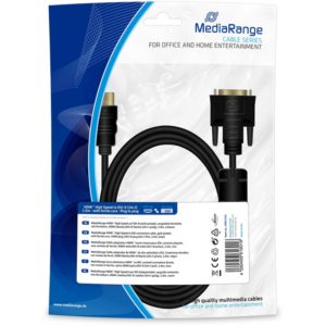 Καλώδιο MediaRange HDMI to DVI connection, gold-plated, with ferrite core, HDMI plug /DVI-D plug (24+1 Pin), 2.0m, black (MRCS132).