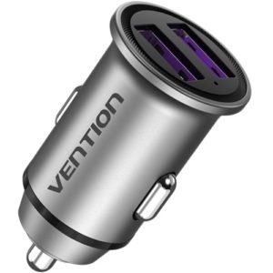 VENTION 2-Port USB (A+A) Car Charger (30W/30W) Gray Mini Style Aluminium Alloy Type (FFEH0).