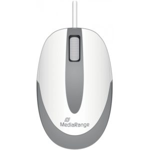 MediaRange Optical Mouse Corded 3-Button Compact-sized (White/Grey, Wired) (MROS214).