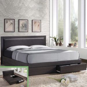 LIFE Κρεβάτι Διπλό Zebrano με 2 Συρτάρια για Στρώμα 160x200, Κεφαλάρι Pvc Σκoύρο Καφέ 171x207x92cm ΕΜ371.( 3 άτοκες δόσεις.)