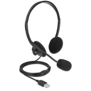 DELOCK headphones με μικρόφωνο 27178, stereo, USB, volume control, μαύρα 27178.