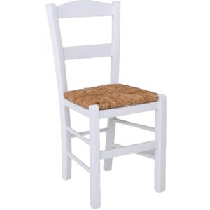 ΣΥΡΟΣ Καρέκλα Οξιά Βαφή Εμποτισμού Λάκα Άσπρο, Κάθισμα Ψάθα 41x45x88cm Ρ950,Ε8.( 3 άτοκες δόσεις.)