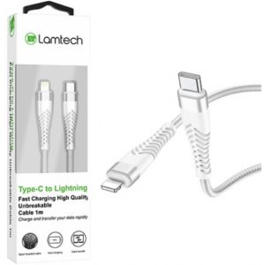LAMTECH HQ UNBREAKABLE CABLE TYPE-C TO LIGHTNING WHITE 1M LAM112754