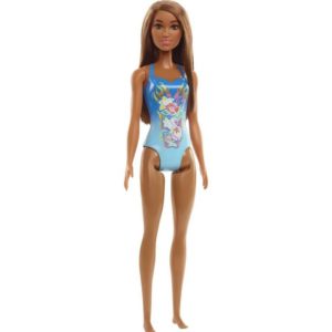 Mattel Barbie Doll Beach - Dark Skin Doll with Flowers Blue Swimsuit (HDC51).