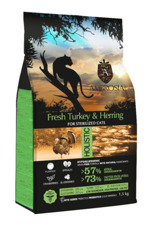 Ξηρά Τροφή Ambrosia Grain Free Adult Sterilised Cat Fresh Turkey & Herring για Ενήλικες Στειρωμένες Γάτες με Φρέσκια Γαλοπούλα & Ρέγγα 5kg
