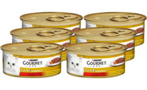 Υγρή Τροφή για Ενήλικες Γάτες Purina Gourmet Gold Double Pleasure Casserole με Βοδινό και Κοτόπουλο σε Σάλτσα Ντομάτας Economy Pack (6 Τεμ. x 85gr)