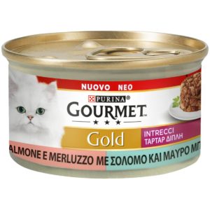 Υγρή Τροφή για Ενήλικες Γάτες Purina Gourmet Gold Ταρτάρ με Σολομό και Μαύρο Μπακαλιάρο 85gr